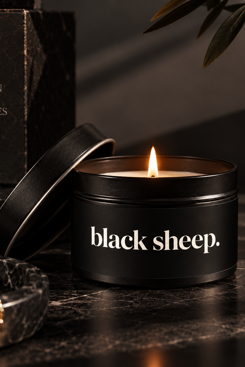 The BLACK SHEEP. 4 oz Tin Candle